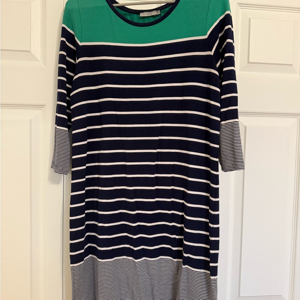 Dalia Navy and Green Striped Long Sleeve Dress